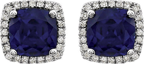 14K White Lab-Grown Blue Sapphire & 1/8 CTW Natural Diamond Earrings