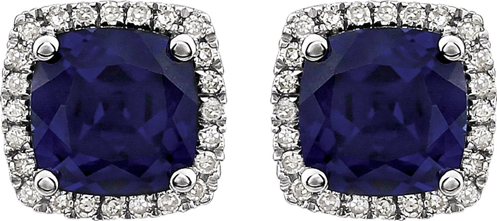 14K White Lab-Grown Blue Sapphire & 1/8 CTW Natural Diamond Earrings