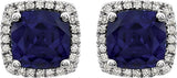 14K White Lab-Grown Blue Sapphire & 1/8 CTW Natural Diamond Earrings