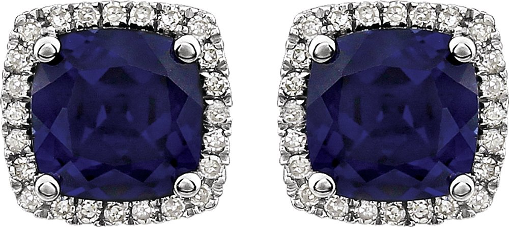 14K White Gold Lab-Grown Blue Sapphire & 1/8 CTW Natural Diamond Earrings