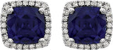14K White Gold Lab-Grown Blue Sapphire & 1/8 CTW Natural Diamond Earrings