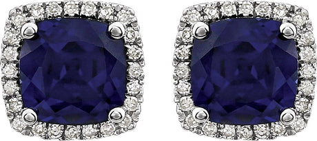 14K White Gold Lab-Grown Blue Sapphire & 1/8 CTW Natural Diamond Earrings