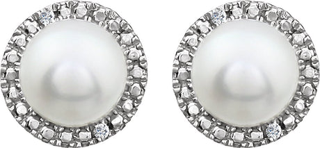 Sterling Silver Cultured White Freshwater Pearl & .01 CTW Natural Diamond Earrings