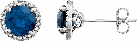 Sterling Silver Lab-Grown Blue Sapphire & .01 CTW Natural Diamond Earrings