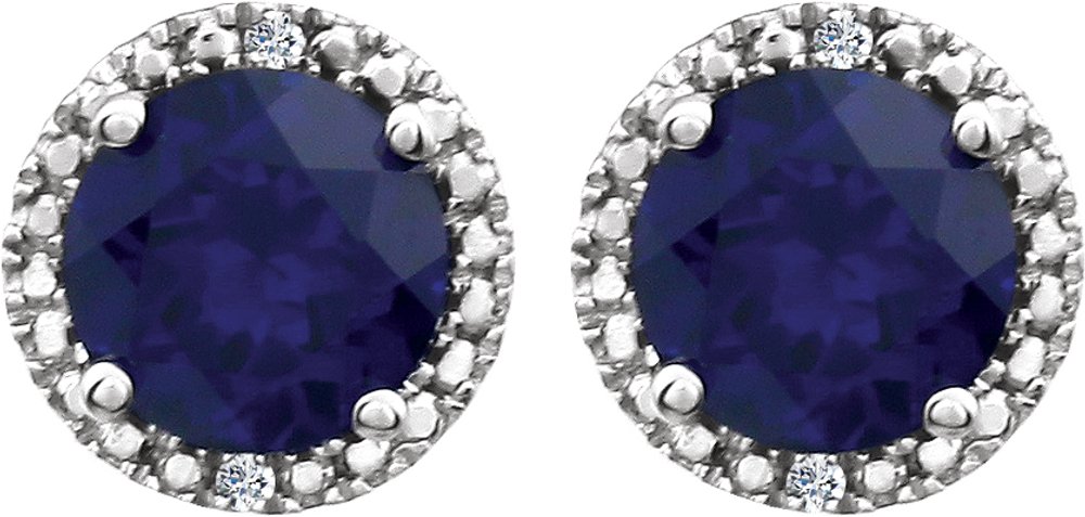 Sterling Silver Lab-Grown Blue Sapphire & .01 CTW Natural Diamond Earrings