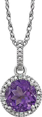 Sterling Silver Natural Amethyst & .01 CTW Natural Diamond 18" Necklace