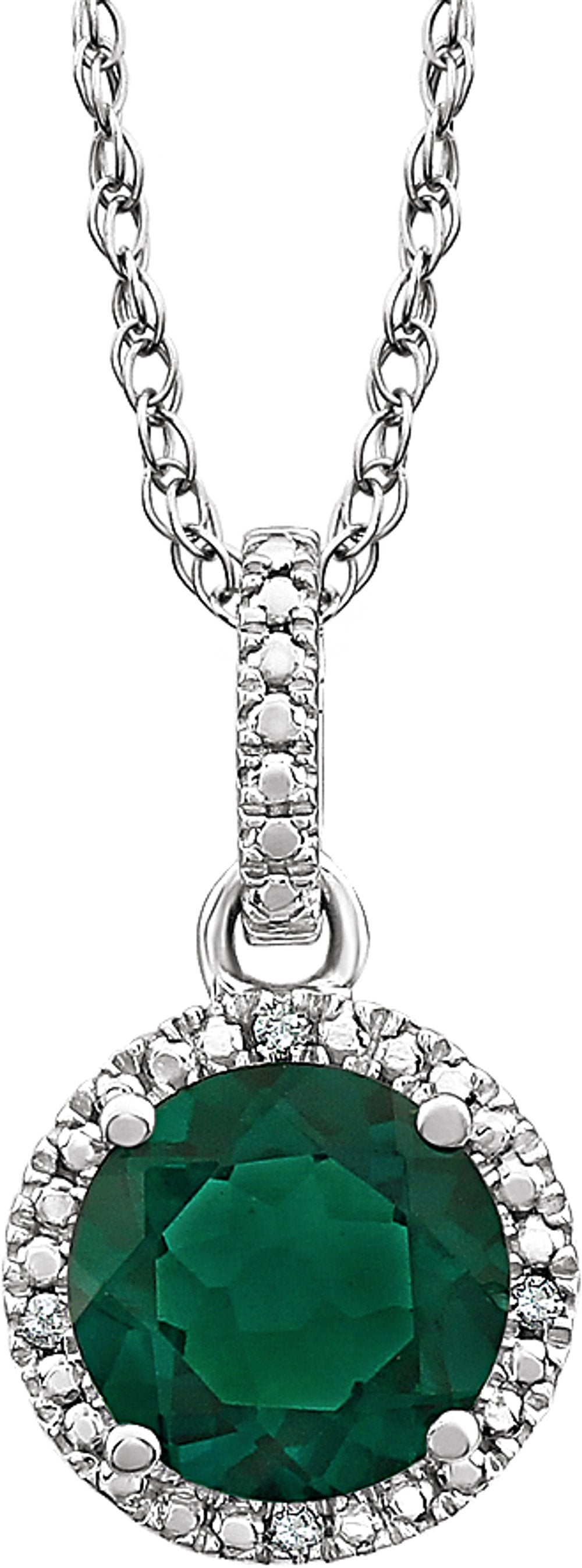 Sterling Silver Lab-Grown Emerald & .01 CTW Natural Diamond 18" Necklace