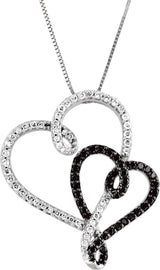 14K White & Black Rhodium-Plated 1/2 CTW Black & White Natural Diamond Double Heart 18" Necklace