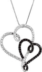 14K White & Black Rhodium-Plated 1/2 CTW Black & White Natural Diamond Double Heart 18" Necklace
