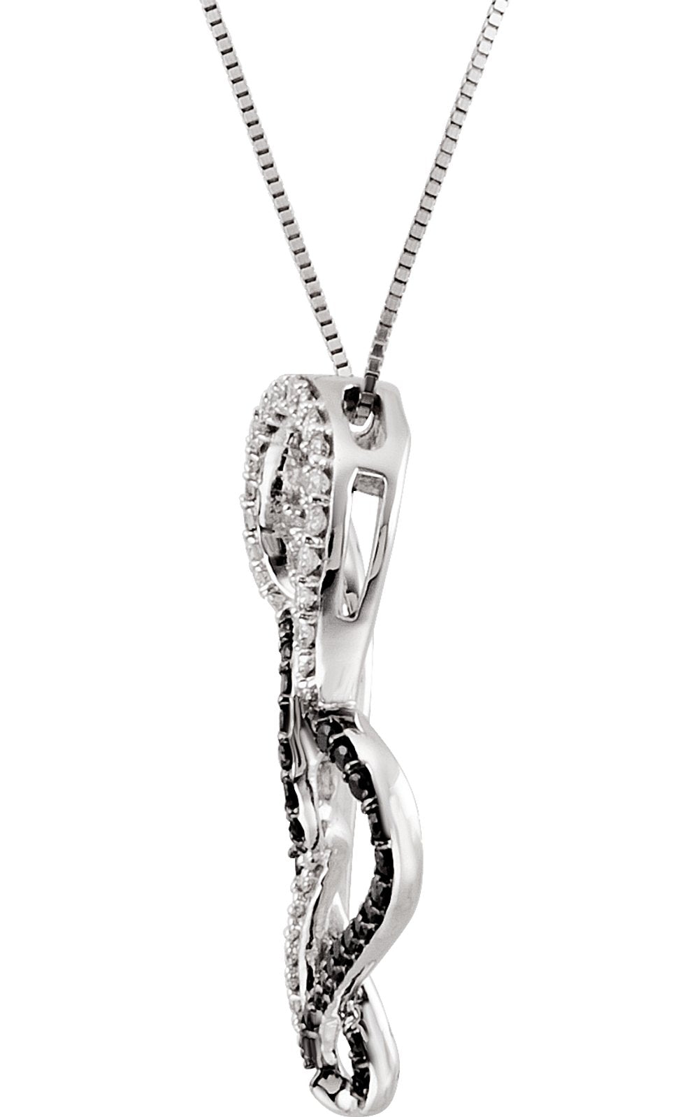 14K White & Black Rhodium-Plated 1/2 CTW Black & White Natural Diamond Double Heart 18" Necklace