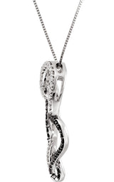 14K White & Black Rhodium-Plated 1/2 CTW Black & White Natural Diamond Double Heart 18" Necklace