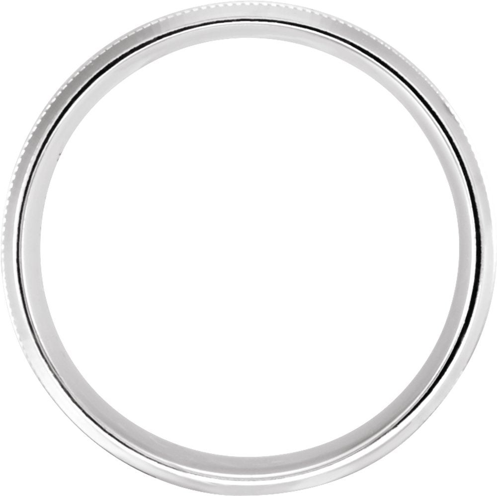 14K White Gold 8 mm Milgrain Beveled-Edge Comfort-Fit Half Round Band Size 9
