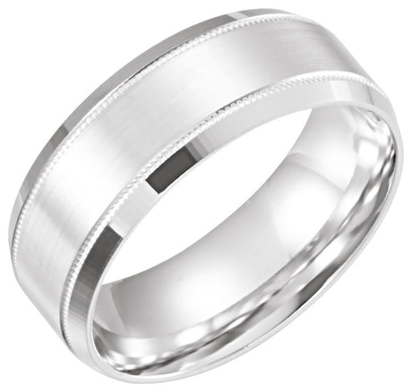 14K White Gold 8 mm Milgrain Beveled-Edge Comfort-Fit Half Round Band Size 9