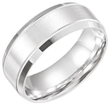 14K White Gold 8 mm Milgrain Beveled-Edge Comfort-Fit Half Round Band Size 9