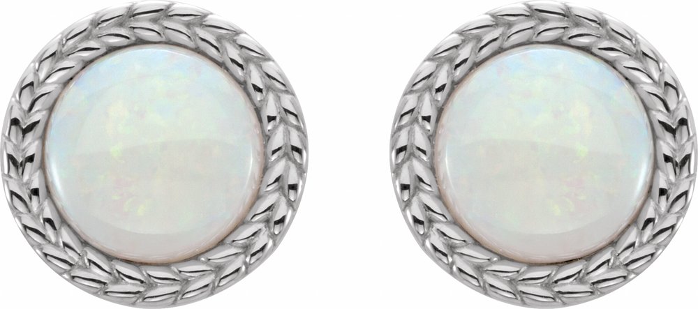 14K White Natural White Opal Bezel-Set Leaf Earrings