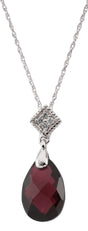 14K White Natural Brazilian Garnett & .04 CTW Natural Diamond 18" Necklace