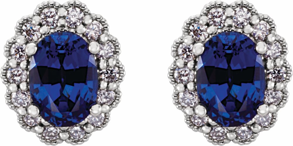 14K White Lab-Grown Blue Sapphire & 1/3 CTW Natural Diamond Earrings