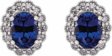 14K White Gold Lab-Grown Blue Sapphire & 1/3 CTW Natural Diamond Earrings