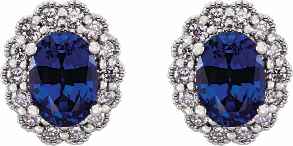 14K White Gold Lab-Grown Blue Sapphire & 1/3 CTW Natural Diamond Earrings 