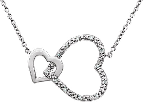 Sterling Silver .03 CTW Natural Diamond Interlocking Heart 18" Necklace