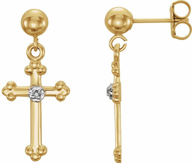 14K Yellow .01 CTW Natural Diamond Cross Earrings