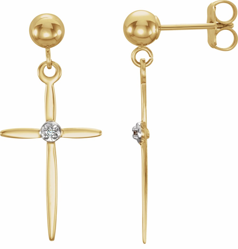 14K Yellow/White .01 CTW Natural Diamond Cross Earrings 