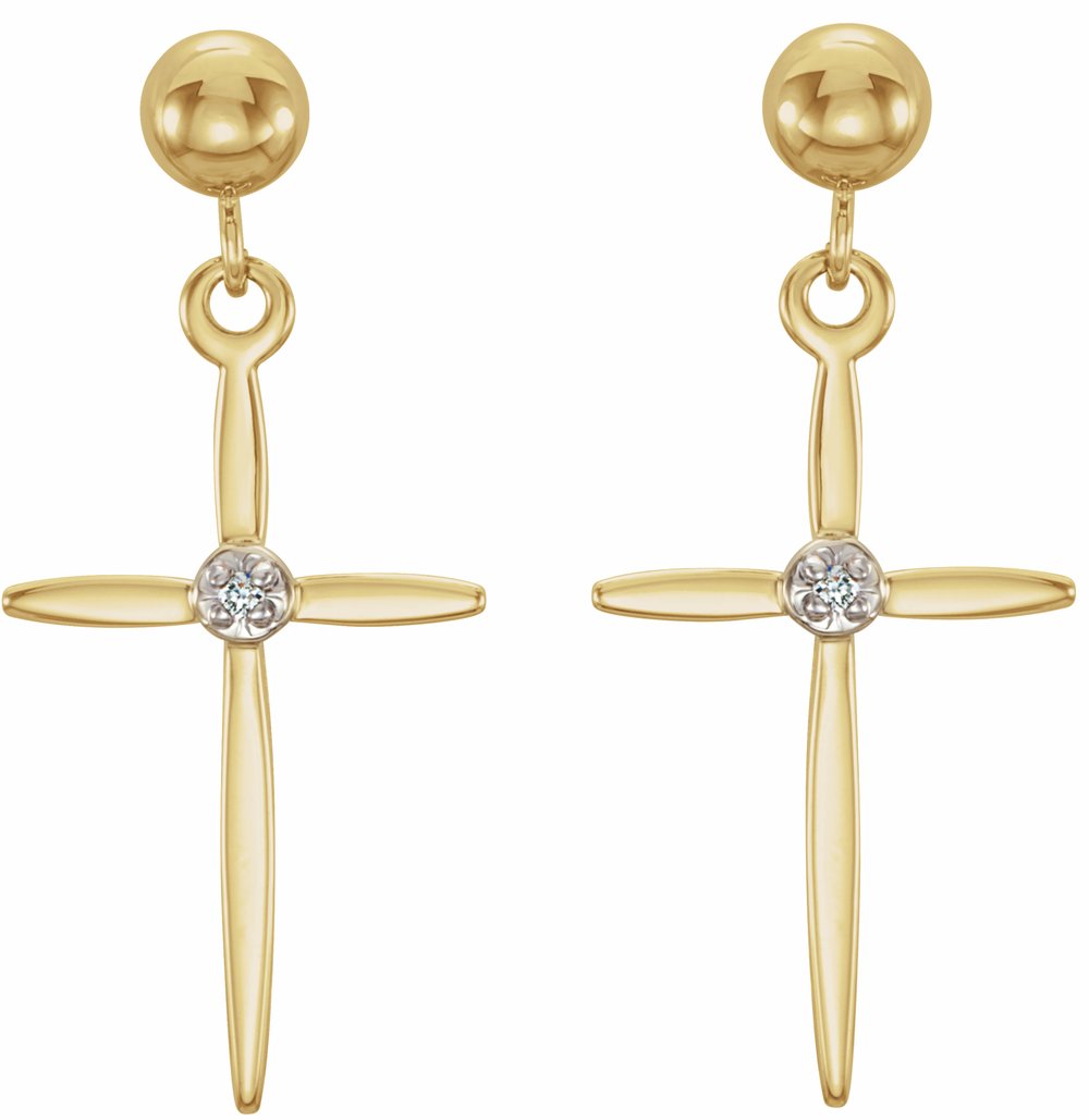 14K Yellow/White .01 CTW Natural Diamond Cross Earrings