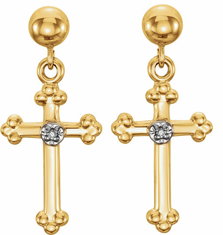 14K Yellow .01 CTW Natural Diamond Cross Earrings