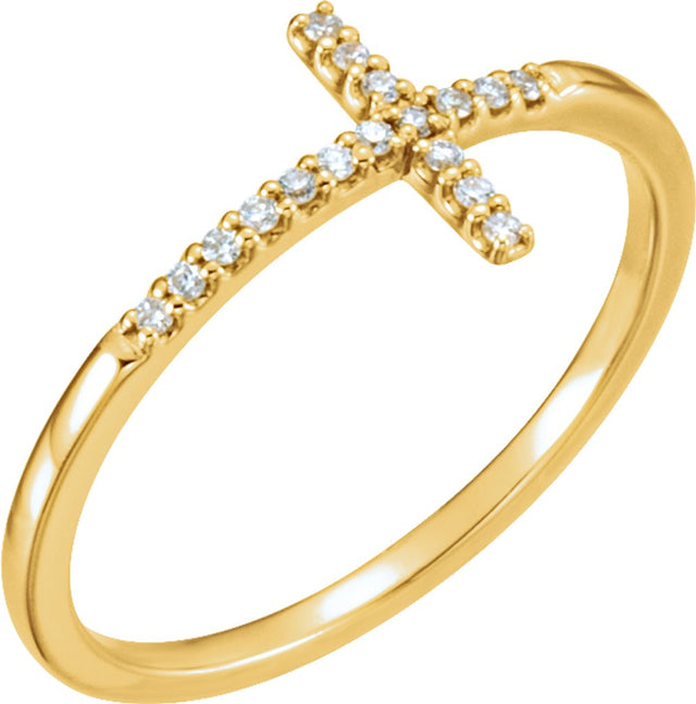 14K Yellow .07 CTW Natural Diamond Sideways Cross Ring 