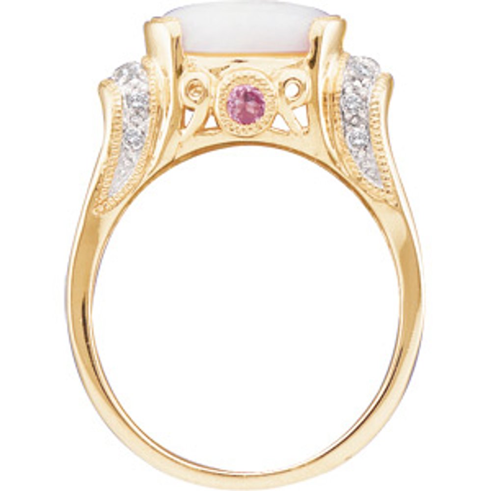 14K Yellow/White Natural White Opal, Natural Pink Tourmaline & 1/6 CTW Natural Diamond Ring