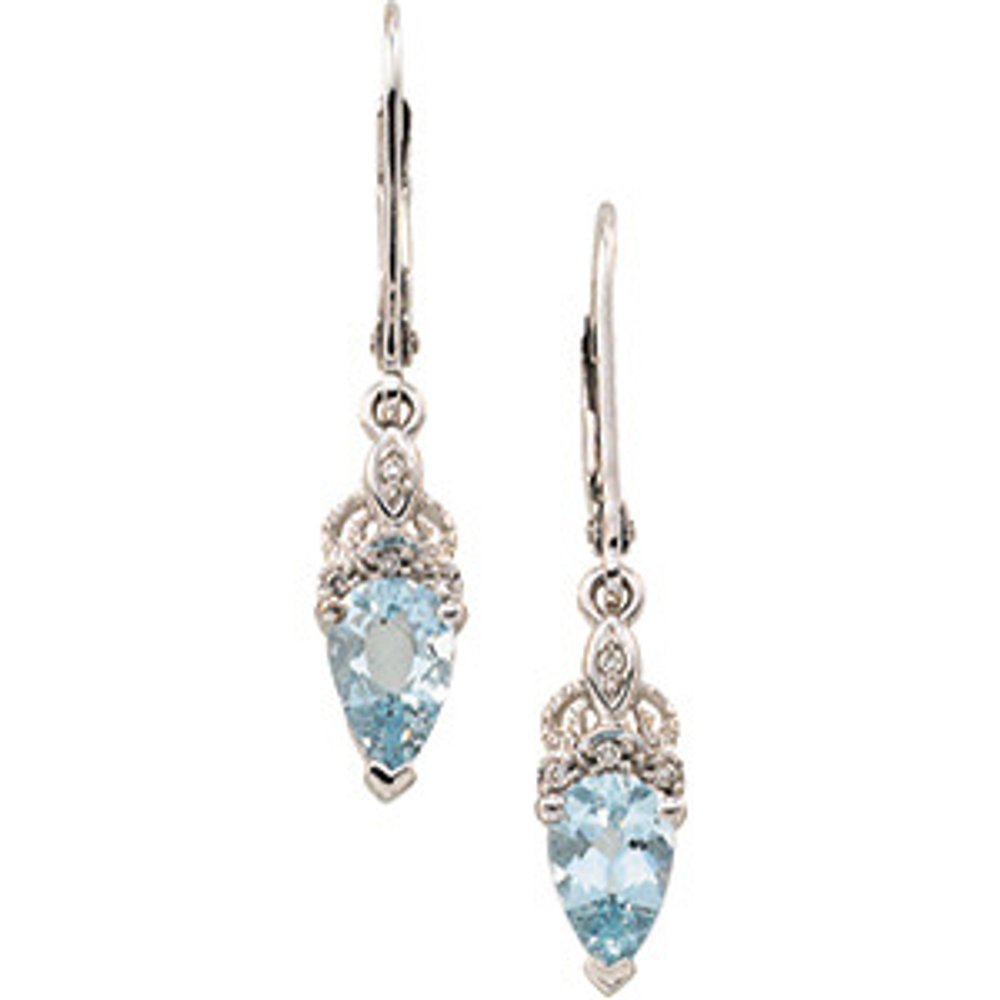 14K White Natural Aquamarine & .04 CTW Natural Diamond Earrings