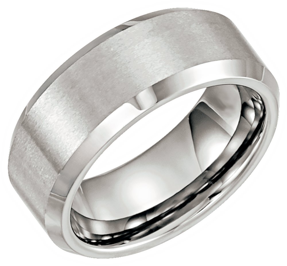 Tungsten 8 mm Satin & Beveled-Edge Band Size 8