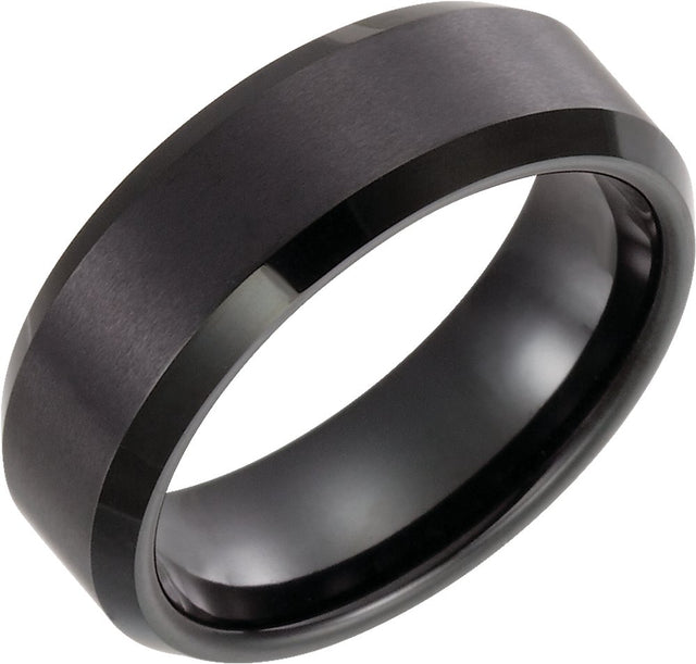 Black Immerse-Plated Tungsten 8 mm Beveled-Edge Inlay Comfort-Fit Band Size 7