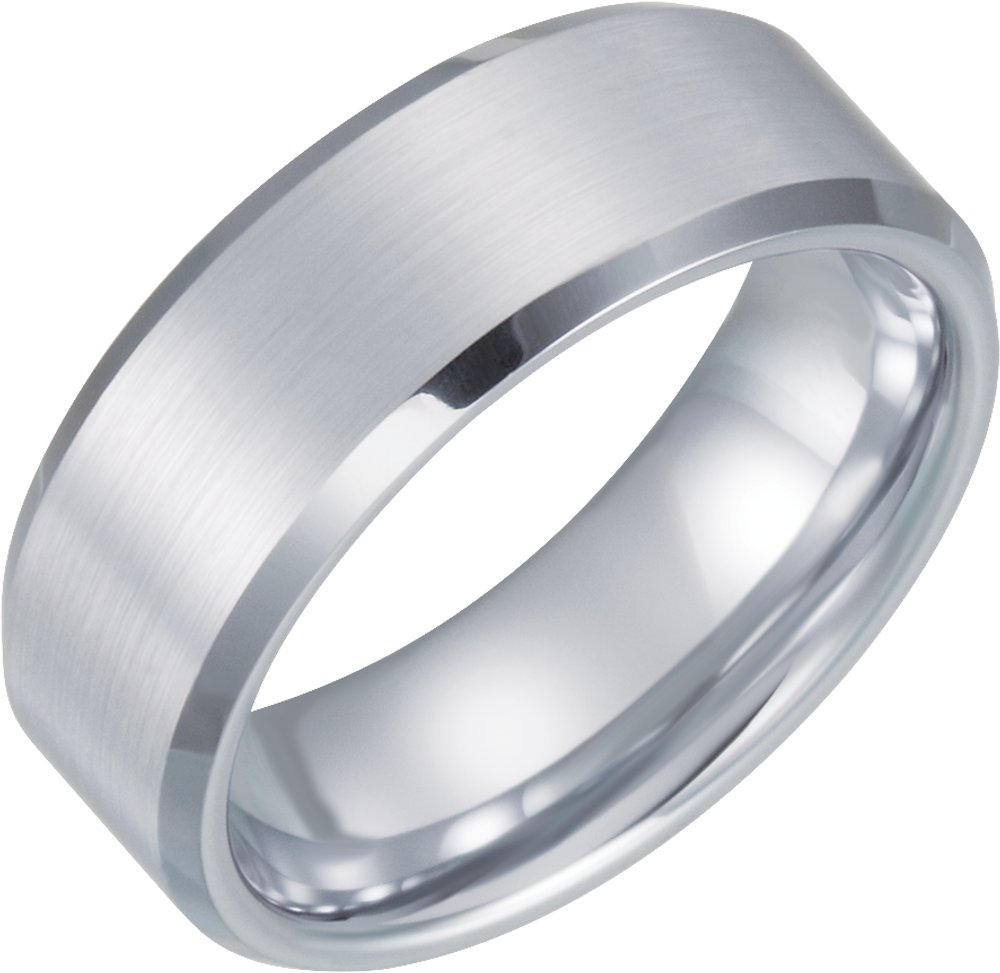 White Tungsten 8 mm Satin & Beveled-Edge Band Size 7