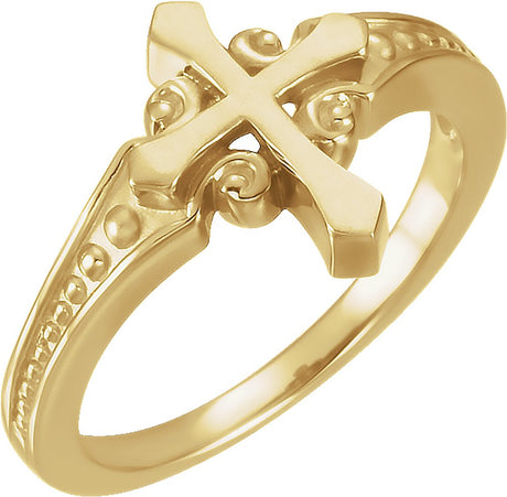 14K Yellow 13 mm Cross Ring