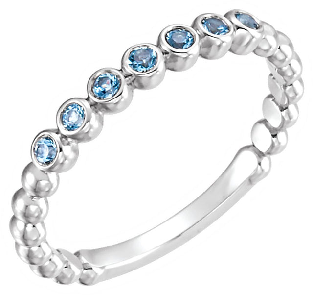 14K White Gold Natural Aquamarine Stackable Ring