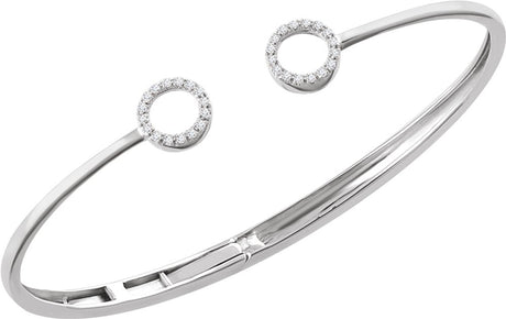 14K White Gold 1/6 CTW Natural Diamond Circle Hinged Cuff 7" Bracelet