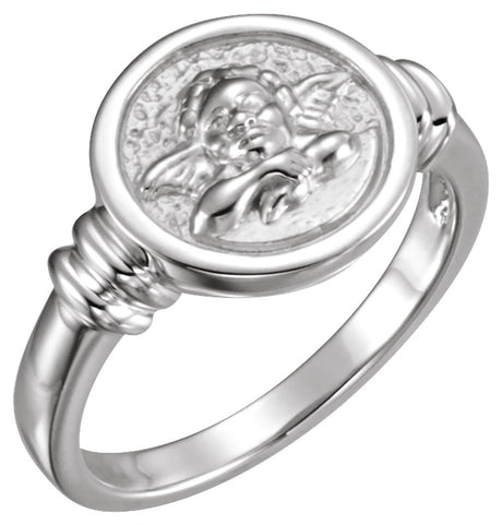 Sterling Silver 12.2 mm Cherub Angel Ring  