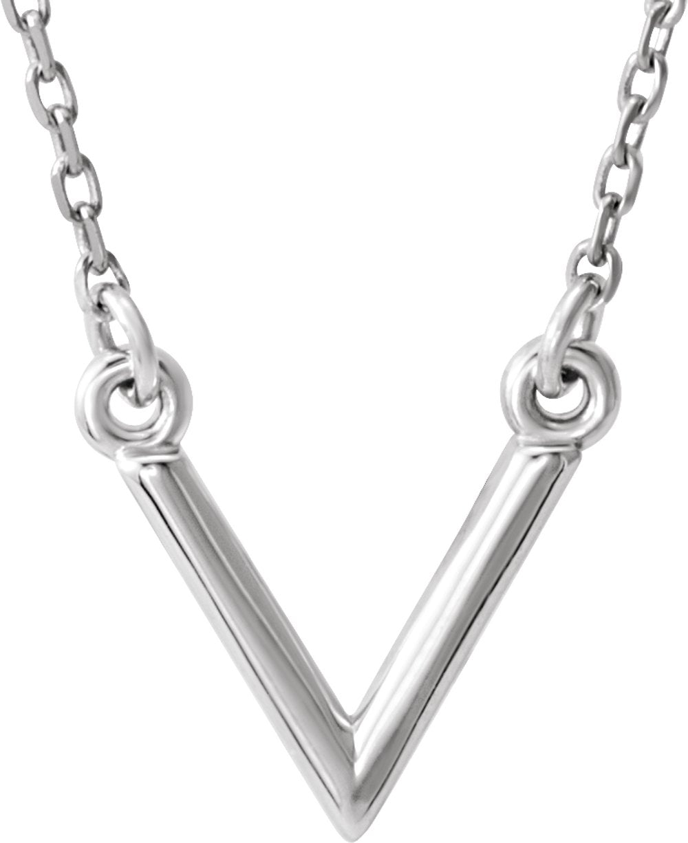 14K White Geometric V 16 1/2" Necklace