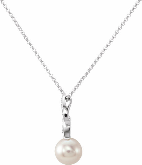 14K White Freshwater White Cultured Pearl & .08 CTW Natural Diamond 18" Necklace