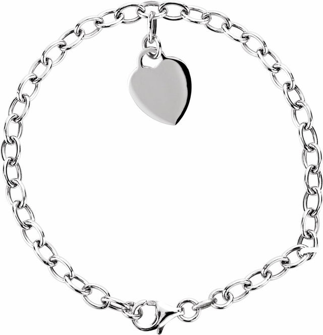 Sterling Silver Heart Charm 7.5" Bracelet 