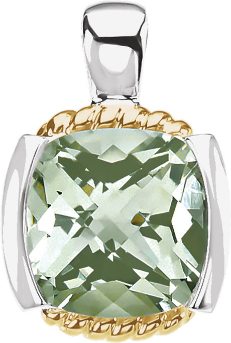 14K Yellow & Sterling Silver Natural Green Quartz Pendant 