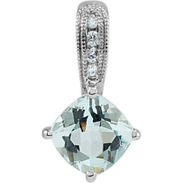 14K White Natural Aquamarine & .03 CTW Natural Diamond Pendant