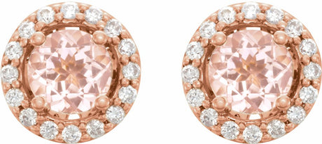 14K Rose Natural Pink Morganite & 1/5 CTW Natural Diamond Earrings