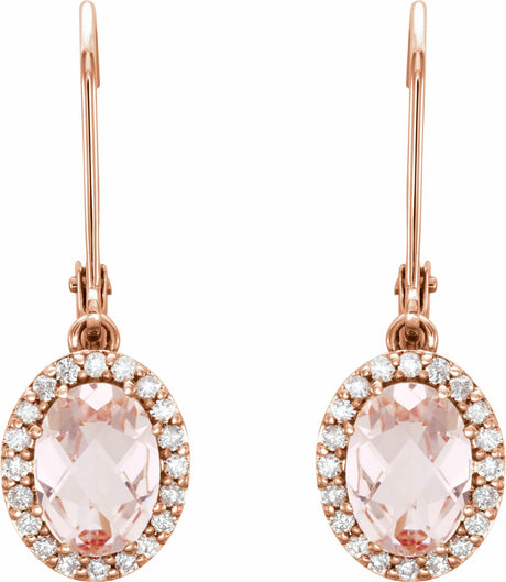 14K Rose Natural Pink Morganite & 1/5 CTW Natural Diamond Earrings