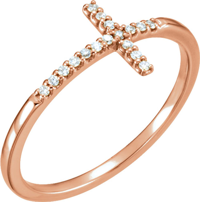 14K Rose .08 CTW Lab-Grown Diamond Sideways Cross Ring
