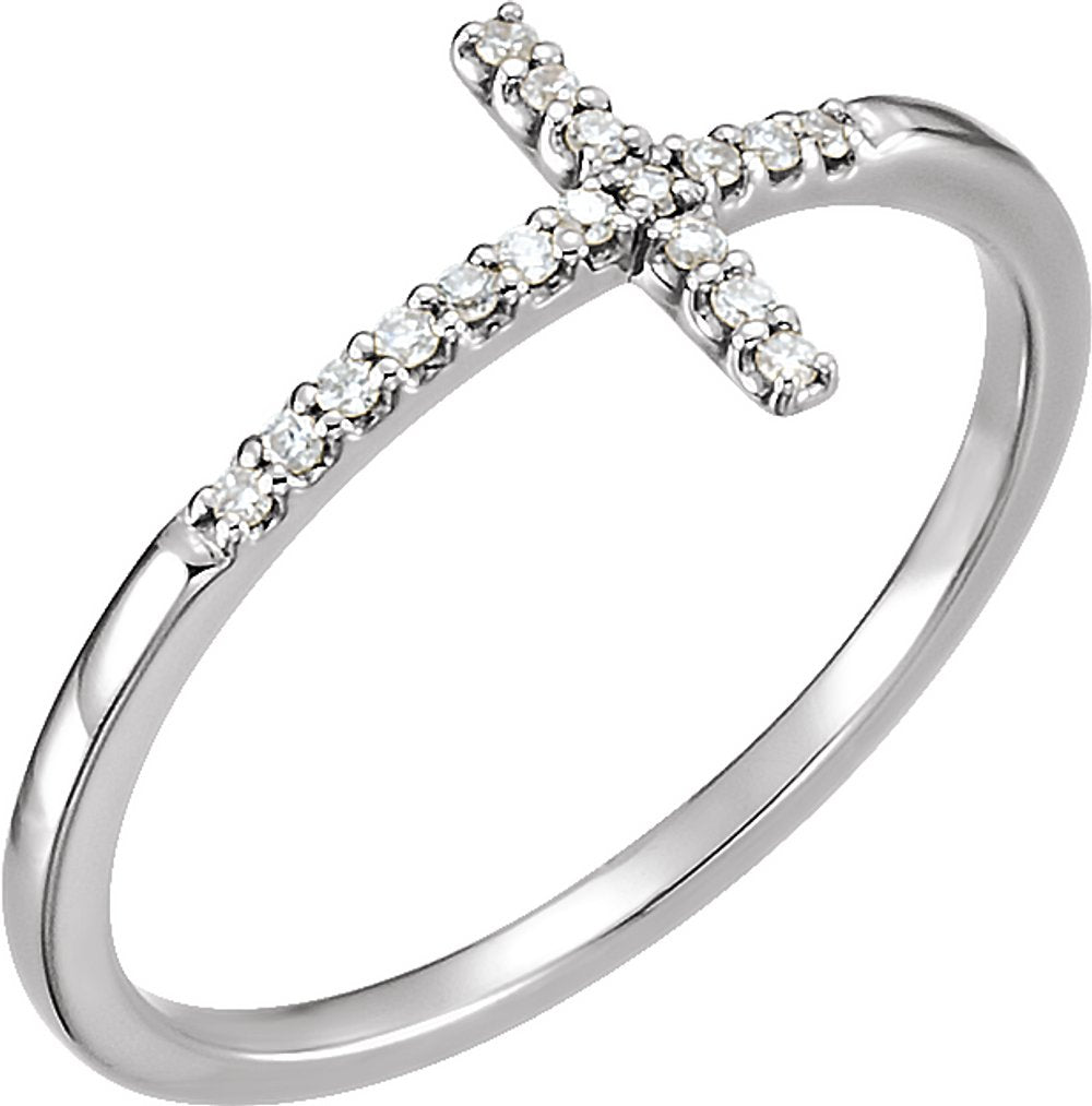 14K White .07 CTW Natural Diamond Sideways Cross Ring 