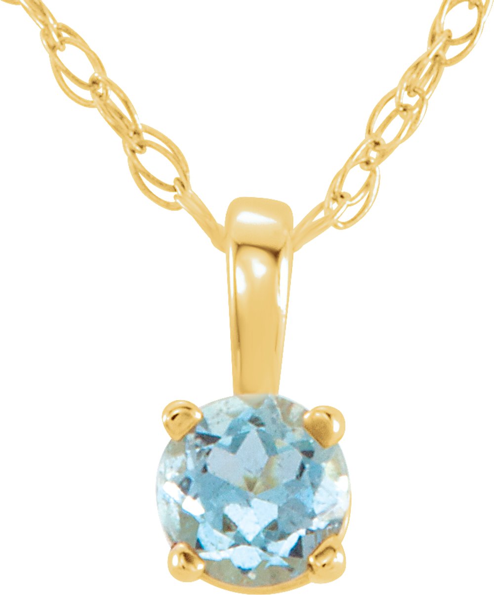 14K Yellow Gold 3 mm Imitation Aquamarine Youth Solitaire 14" Necklace