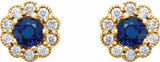 14K Yellow 3.2 mm Natural Blue Sapphire & 1/8 CTW Natural Diamond Earrings