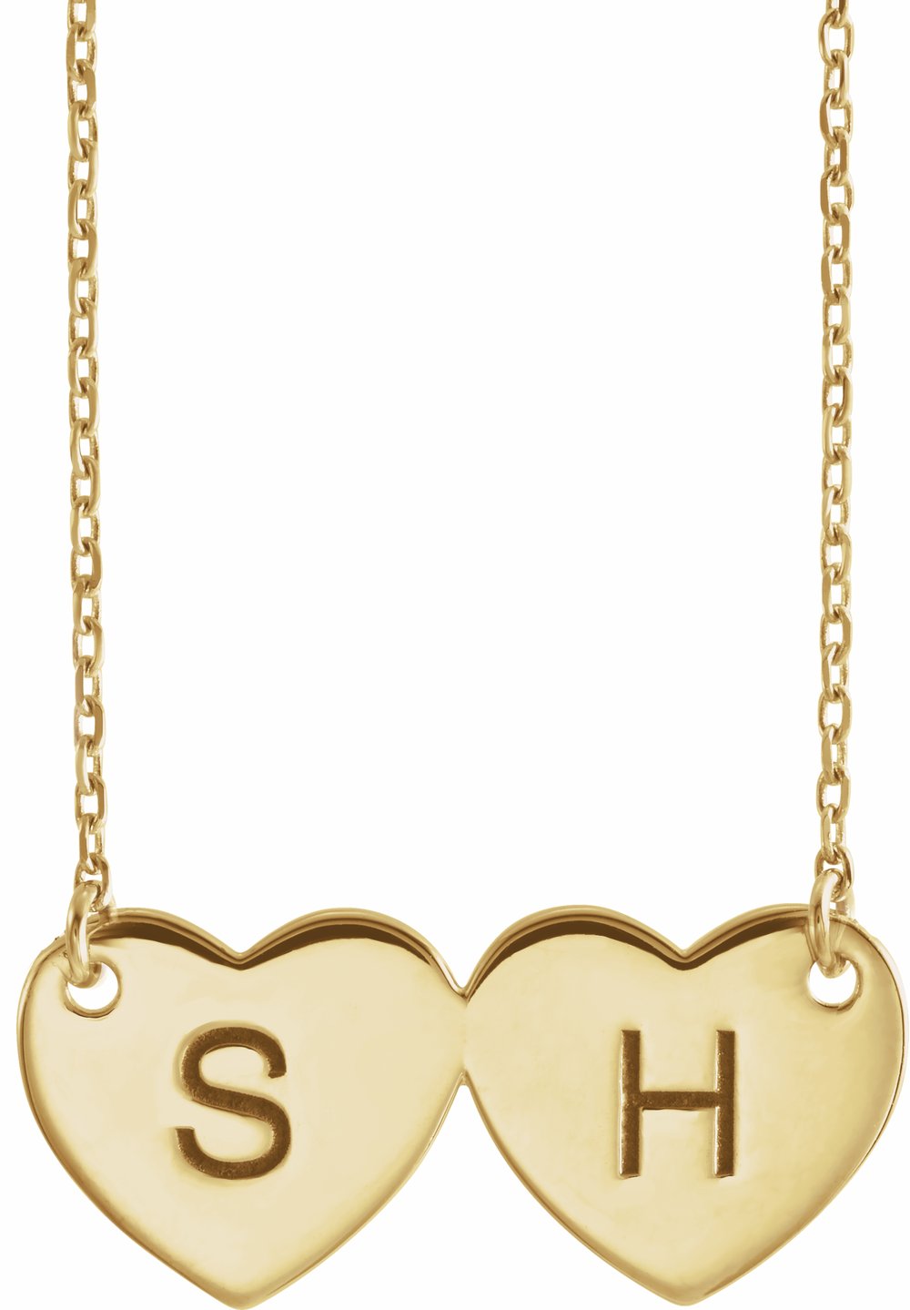 14K Yellow Engravable Double Heart 17" Necklace